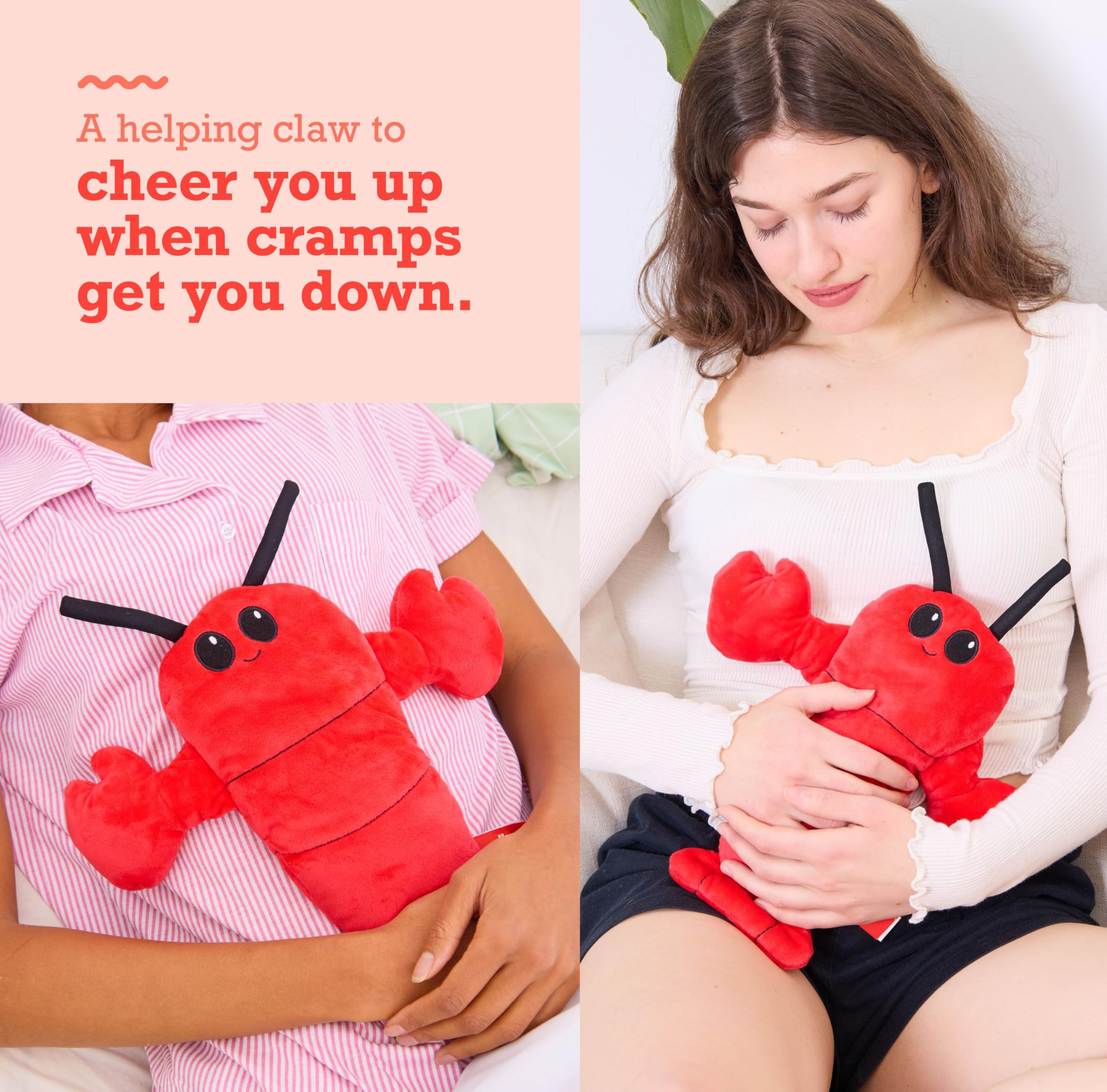 Menstruation Crustacean Lobster by Relatable, Funny Microwavable Heating Pad for Period Cramps, A Thoughtful Holiday Selft Care Gift or Stocking Stuffer for Teens, Women, and Friends