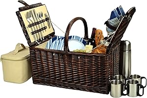 Picnic at Ascot Buckingham Picnic Willow Picnic Basket with Service for 4 and Coffee Service - Designed, Assembled & Quality Approved in the USA