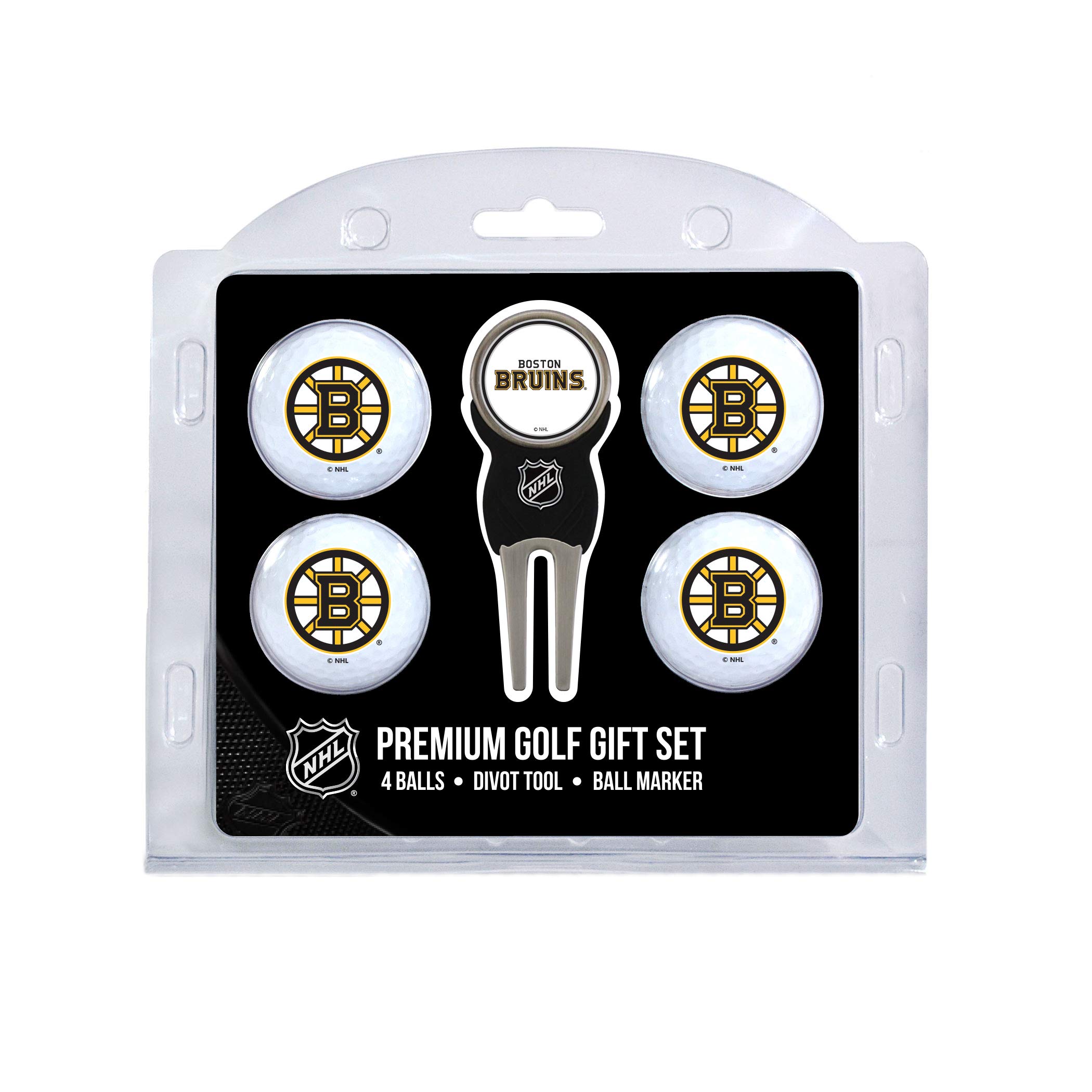 Team Golf NHL Boston Bruins 4 Golf Ball And Divot Tool Set Regulation Size Golf Balls (4 Count) & Divot Tool with Removable Double-Sided Magnetic Marker