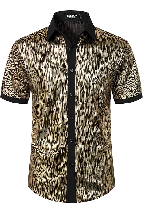 Runcati Men's Disco Shirt 70s Style | Metallic Sequin Button Down | Vintage Party Top For Clubs & Costumes