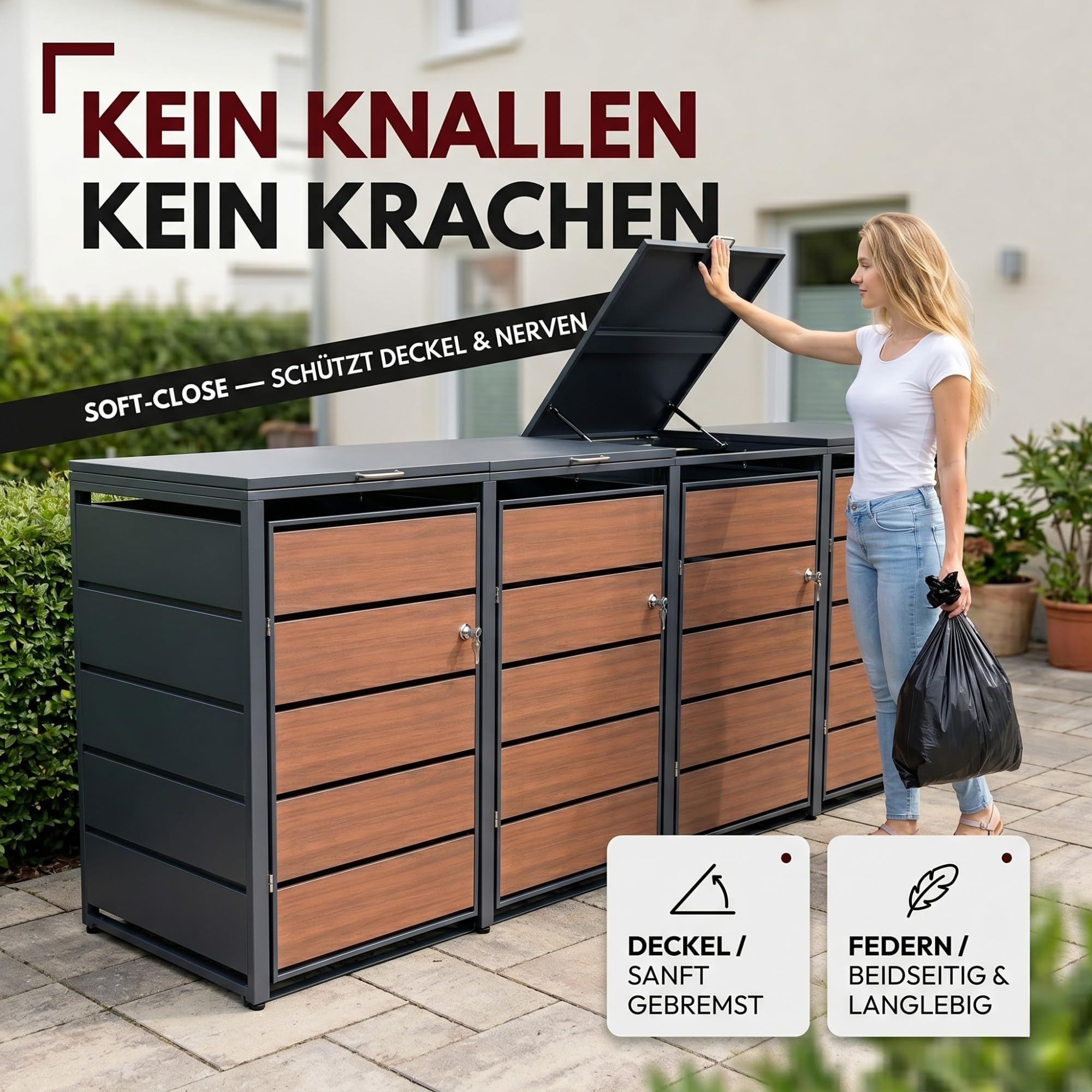 ALBATROS Mülltonnenbox 4er Holzdekor | Metall, 120-240L, abschließbar 3