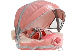 Upgrade Add Tail Mambobaby Float with Canopy for Infant Waist Swimming Ring Swim Trainer Non-Inflatable Floats Toys with Adju