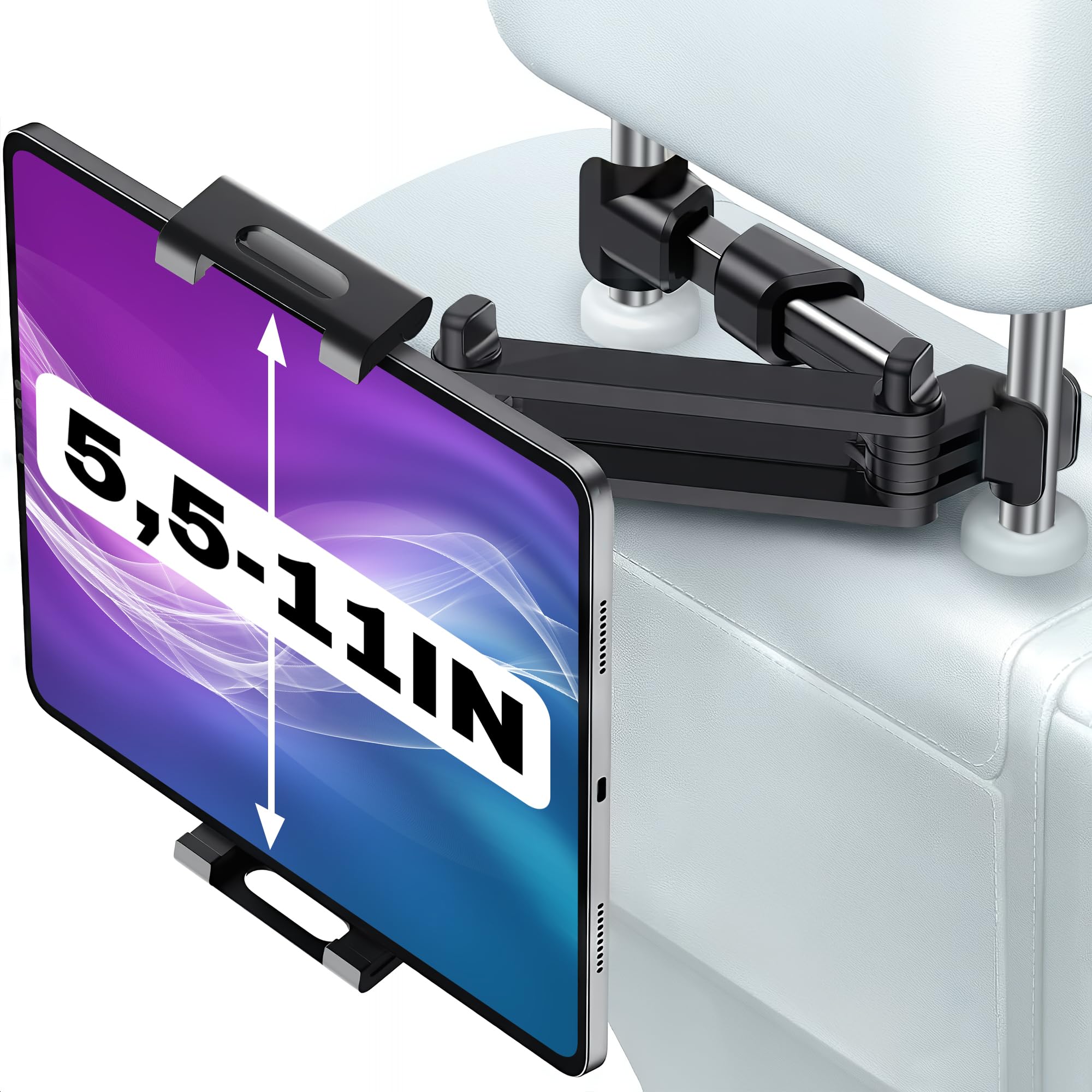 Juliyeh Car Headrest Mount, 360° Angle Adjustable Headrest Tablet Mount, Universal Tablet Holder for Car Backseat, for 5" to 14" iPad/Tablet/Smartphone/Nintendo Switch