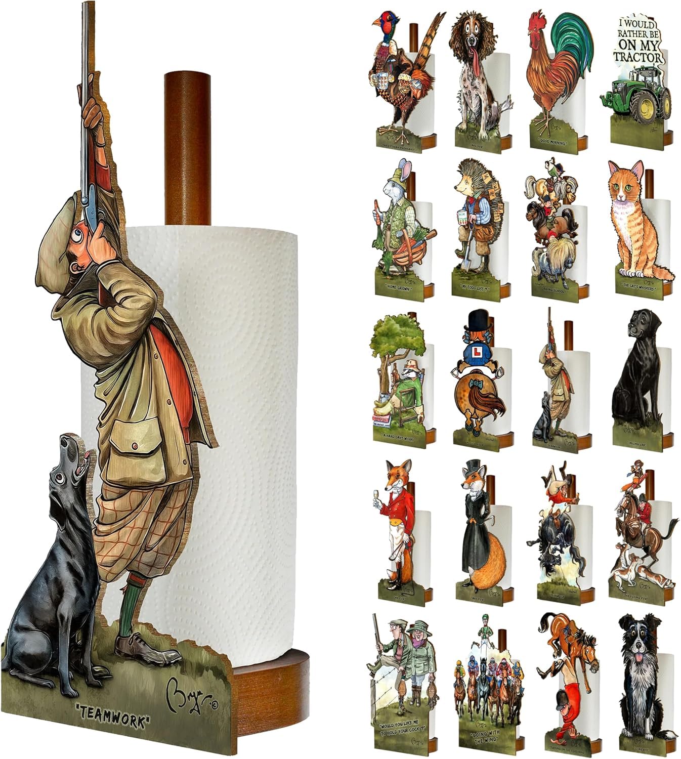 Looprints Fun Toilet Roll Storage & Kitchen Towel Holder Wooden Stand | Novelty Kitchen & Bathroom Decor & Accessories | Bryn Parry Art | Delight Shooting Enthusiasts With A Country Sports Themed Gift — image 1