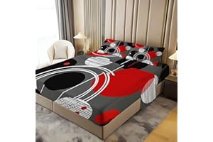 White Black red Circles Printed Sheet Set Queen, Retro Style Pattern Bed Sheets Microfiber Bedding Sheets & Pillowcases Soft 
