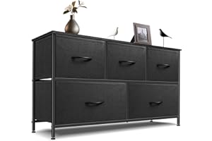 Sonharlar Dresser for Bedroom with 5 Drawers, Chest of Drawers, Storage Drawers Organizer Unit, Black Wide Fabric Dresser with Fabric Bins for Closet, Living Room, Bedroom (Charcoal Black)