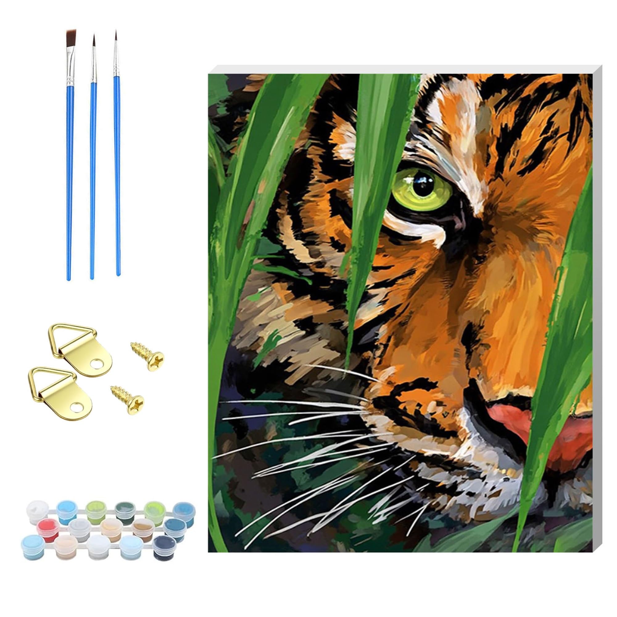 Formeyart DIY Paint by Number for Adults,Wooden Framed Painting Kits for Adult,Easy Color by Numbers Acrylic,Small Paint by Number Canvas Crafts Watercolor for Beginner Room Decor (Tiger)