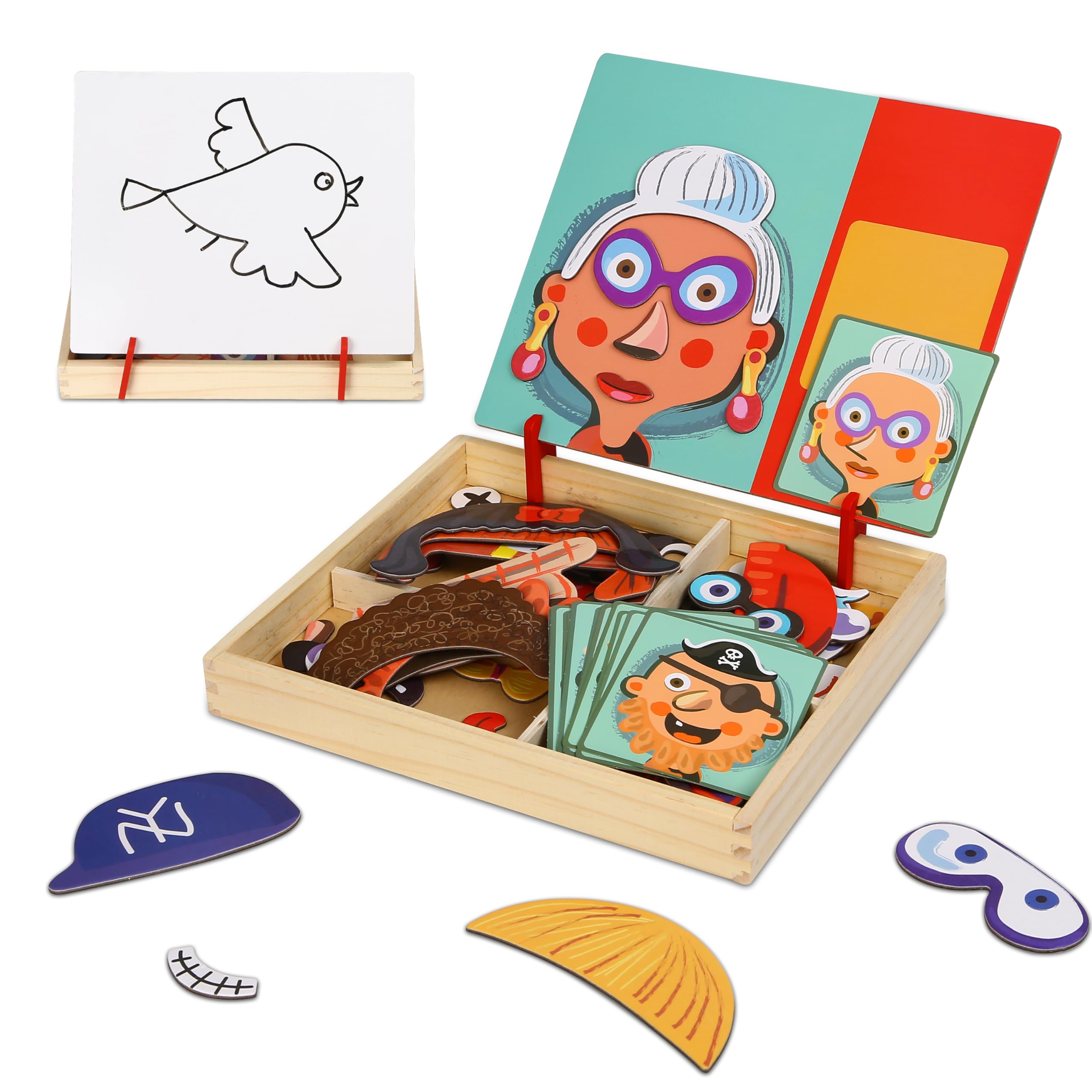 SK MISS Magnetic Puzzles for Toddlers 3+ Year Olds, Double Sided Magnetic Drawing Board Kids Jigsaw, Wooden Sorting Toys, Fridge Magnets for Boys Girls