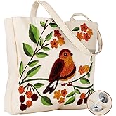 Miss Adola Aesthetic Embroidery Tote Bag for Women - Reusable Canvas Cute Shoulder Bag for Shopping, Grocery, Work, Book
