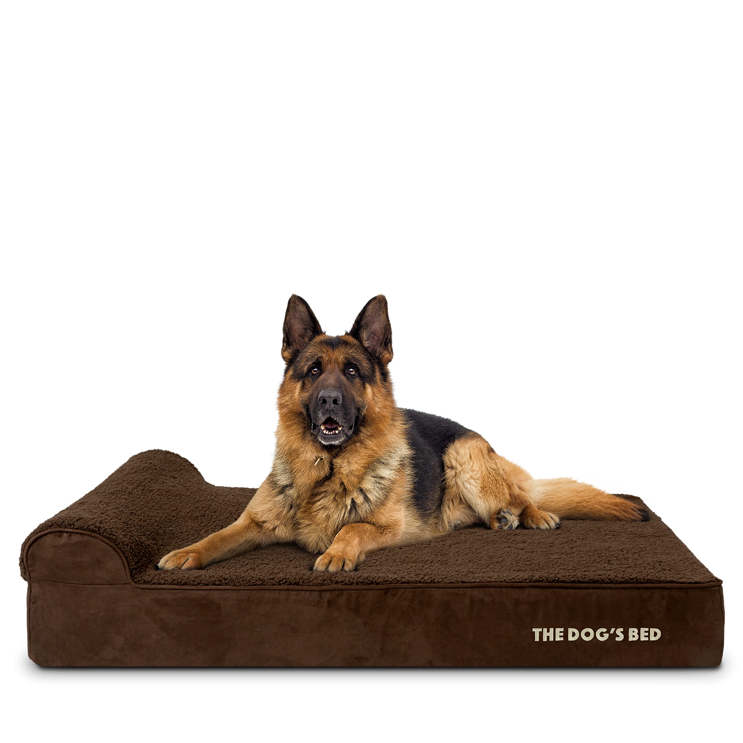 The Dog’s Bed – Orthopaedic Memory Foam Bed with Headrest, Brown Plush, XL, 15cm