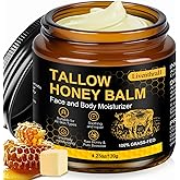 Organic Beef Tallow Honey Balm for Skin & Face, Whipped Beef Tallow Face Moisturizer with Raw Honey, Grass Fed Cow Beef Tallow Cream, All Natural Pure Body Lotion for Women & Men, Unscented 4.2 OZ