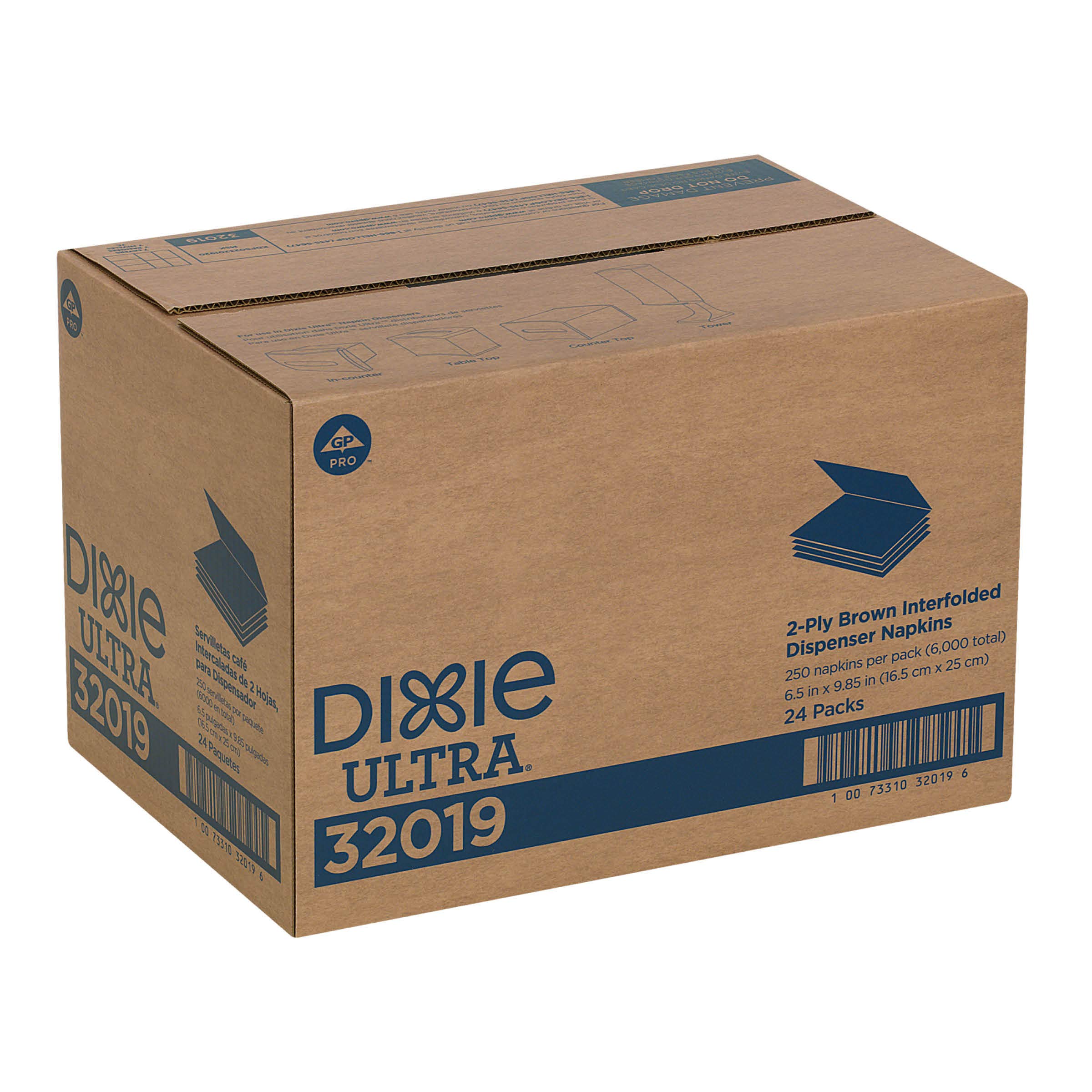 Dixie Ultra Interfold 2-Ply Napkin Dispenser Refill (Previously EasyNap) by GP PRO (Georgia-Pacific), Brown, 32019, 250 Napkins Per Pack, 24 Packs Per Case