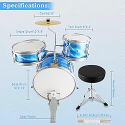 EASTROCK Kids Drum Set, 3 Piece 14'' Junior Drum