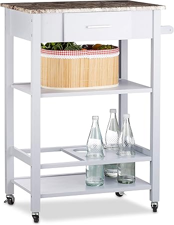 Relaxdays Grau Kuchenwagen Mit Flaschenhalter Arbeitsplatte In Steinoptik Schublade Kiefernholz Hbt 87x64 5x40cm Standard Amazon De Kuche Haushalt