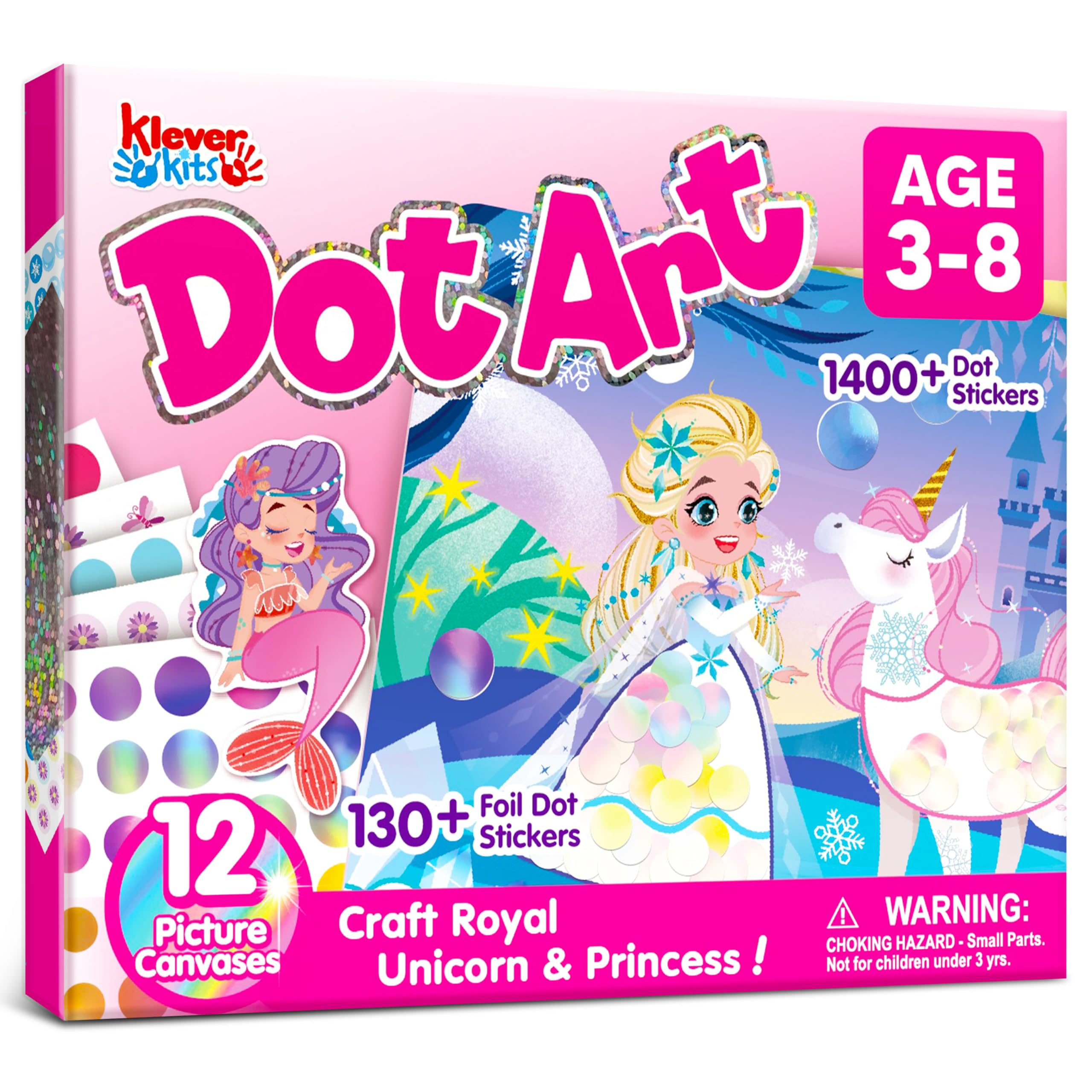 Klever Kits Princess Dot Art Kit for Kids, No Mess Sticker for Toddlers 3-7, Art and Craft Kits, DIY Creative Activity, Travel Toy, Birthday Presents for Boys Girls