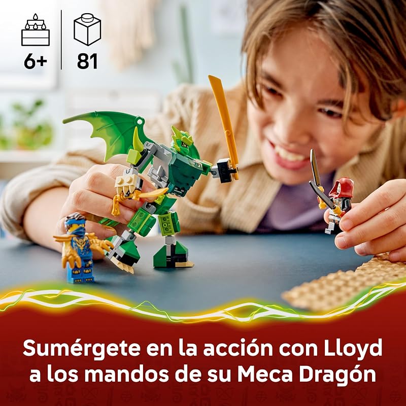 Ninjago Pack de Combate: Meca Dragón de Lloyd – Figura Articulada, 3 Minifiguras y Catanas de Juguete – Decoración para la Habitación Infantil – Regalo para Niños de 6+ Años – 71862