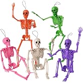 JOYIN 5 PCS Posable Halloween Skeleton Decor 16 Inches, Full Body Movable Joints Posable Skeleton, Hanging Skeletons for Halloween Decoration, Home Yard, Graveyard, Haunted House, Spooky Scene