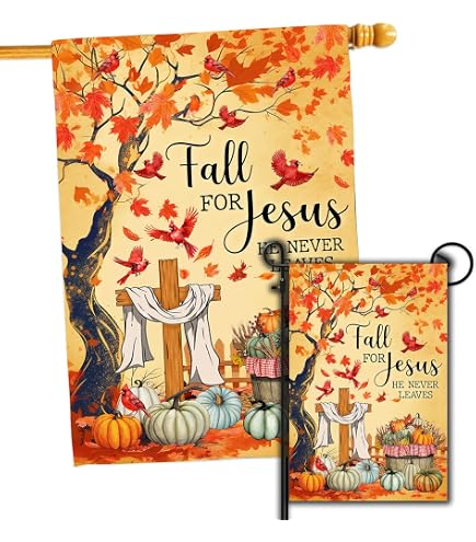 DECORLUXES Herbstflagge 'Fall For Jesus' – Set Mit 2 Flaggen (Hausflagge 71x102 Cm & Gartenflagge 30x46 Cm), Doppelseitig