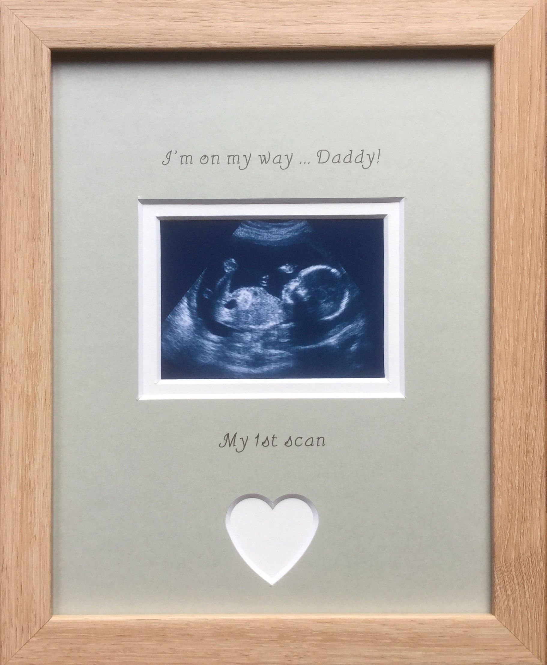 On My Way Daddy Baby First Scan Picture Frame 9 x 7 (Grey Mount - Beech Frame)