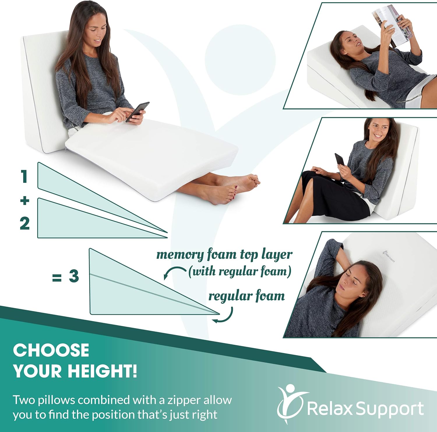Back Support Pillow - Wedge Pillow RS10 by Relax Support - Neck and Lumbar Pain Relief Only Wedge Pillow w/Strategic Elevation 3-in-1 Technology to Give You The Angle of Support You Need: Health & Personal Care