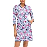 WOWENY Golf Dresses for Women Long Sleeve 1/4 Zip Tennis Dress with Shorts and Pockets UPF 50+ Workout Athletic Dress