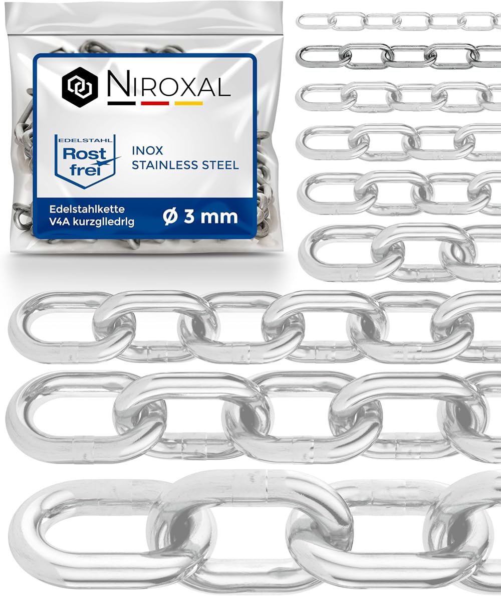 NietFullThings Stainless Steel Short Link Chain 316 Marine Grade 3 mm Pack 3