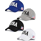 ROLVNHTV 4 Pieces USA Hats for Men American Flag Cap Adjustable Embroidered Patriotic Baseball Hat Trucker Hat for Men Women