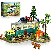 CUBIMANA Wilderness Bus Building Set with Light, 1392PCS Camping Building Toy Kit with Removable Bus, Animals and Rich Accessories, Creative Home Decor & Display, Xmas Birthday Gifts for Adults Teens