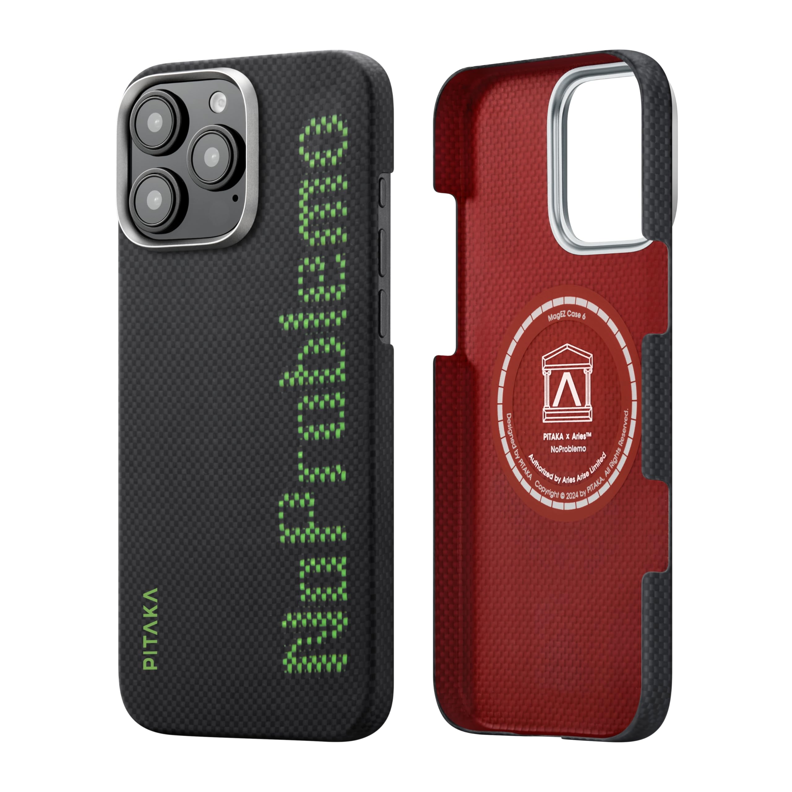 PITAKA iPhone 16 Pro Max Magnetic Case Glow in the Dark Light and Thin Phone Case Aramid Fibre Woven with Caseless feel Compatible with Magsafe [Luminous Tactile Woven Case] NoProblemo