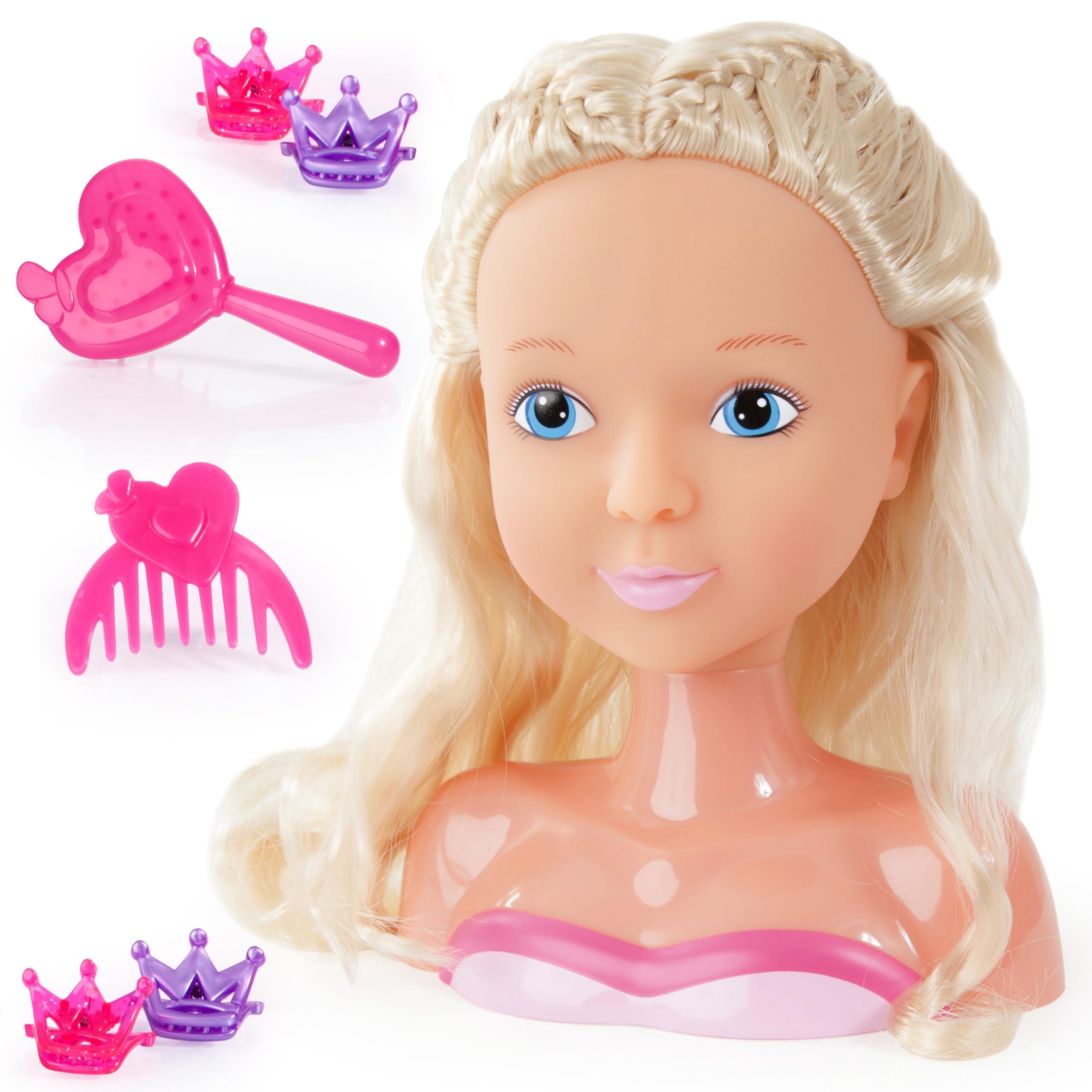 Bayer My Lovely Princess 19cm Doll Head for Hair Styling & Accessories - Styling Head with Brush, Comb, Clips & Curlers - Kids Hairdressing Play Set with Cosmetic Palette & Stickers (Ages 3+)
