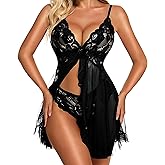 KYLELOVE Women Lingerie Lace Babydoll Chemise Ruffle Nightgown Sleepwear