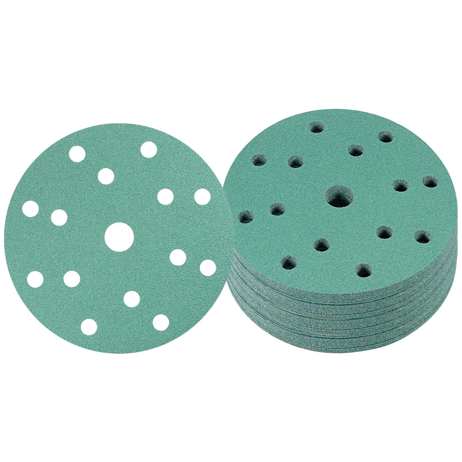 Kozelo 50pcs Green Film Sanding Discs - [6 Inch 80 Grits 15 Hole ] Round Aluminum Oxide Hook & Loop Wet Dry Sander Pads for Wood Metal Polishing Use| Zirconium Corundum Sandpaper