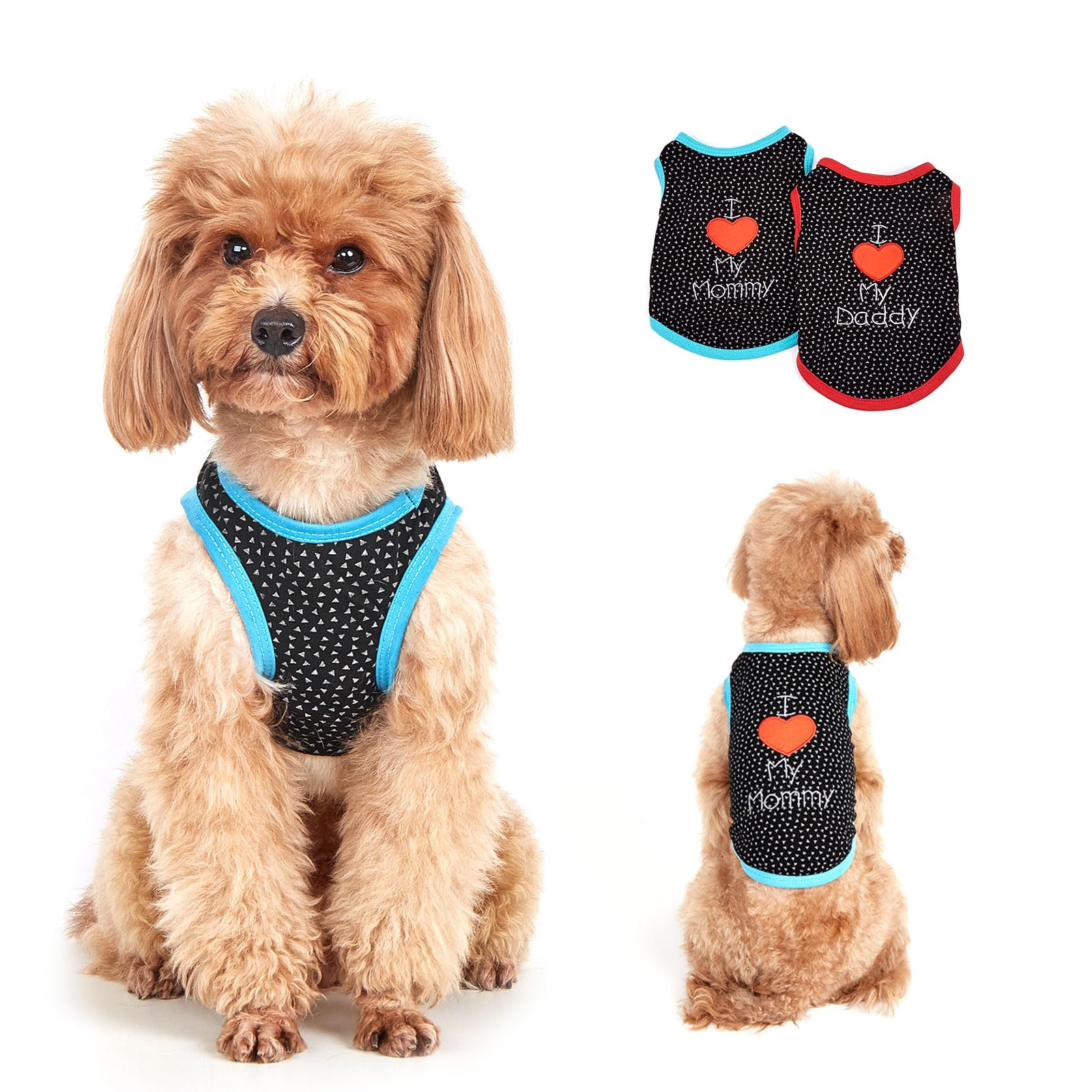 TOPSOSO 2 Pack Puppy Dog T-shirt Soft Breathable Sleeveless Vest Puppy Summer Style Spot Love Sweatshirt Love Mom Love Dad Dog Shirts Suitable for Pet Chihuahua Clothing for Kittens and Puppies M