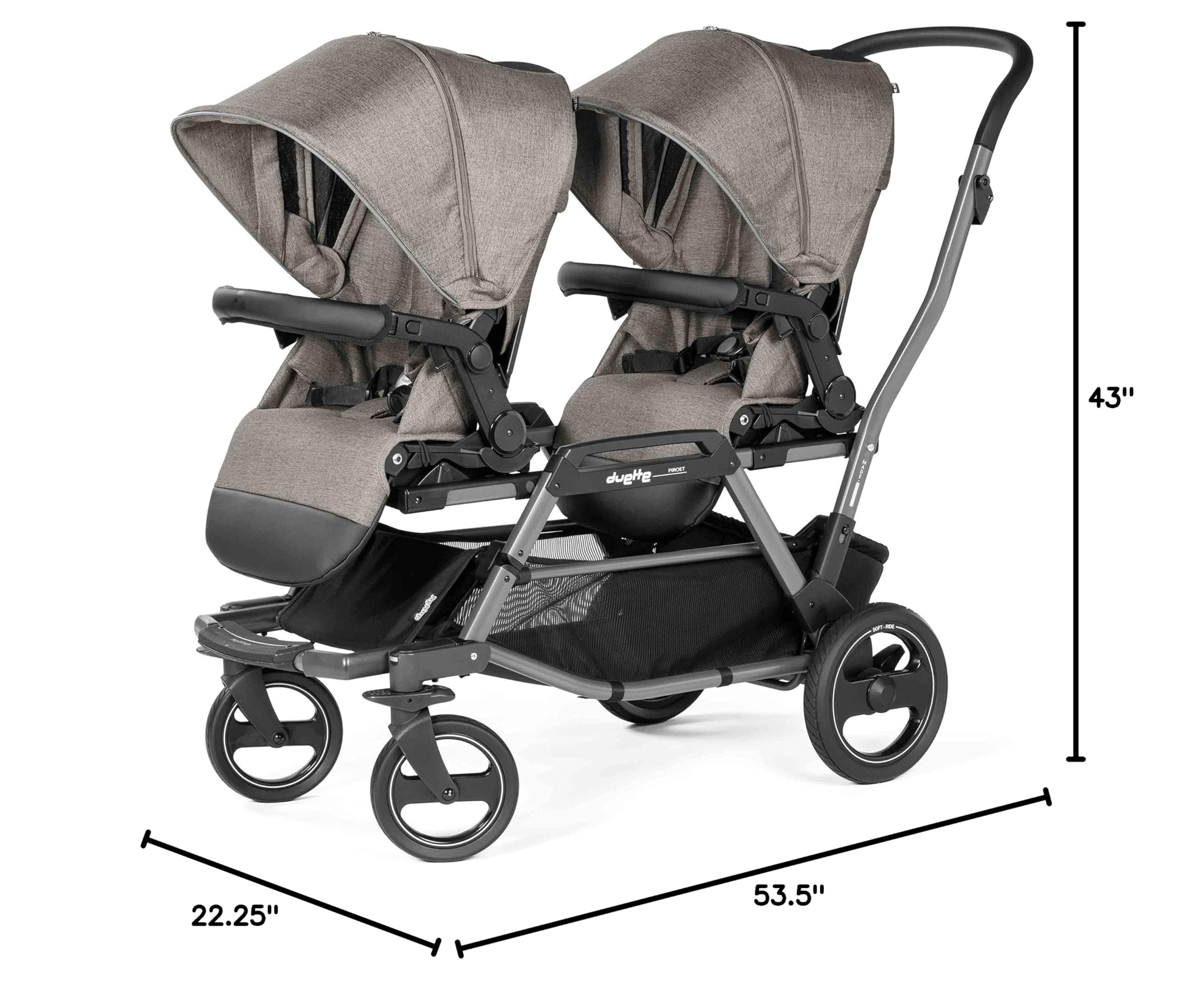 Peg Perego Duette Piroet - Double tandem Stroller - compatible with Primo Viaggio infant car seats - Made in Italy - Atmosphere (Grey)