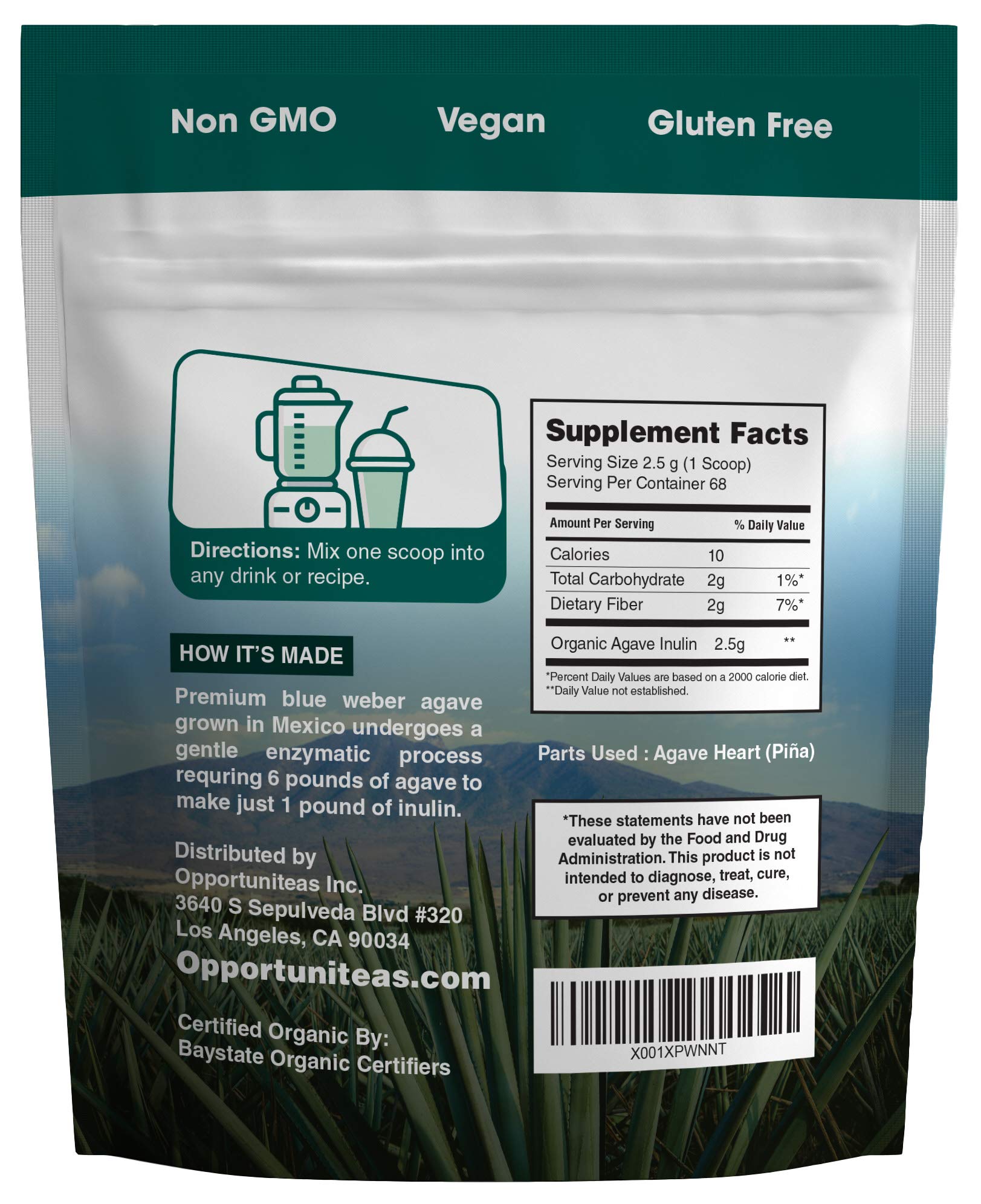 Organic Inulin Powder Prebiotic Super Fiber Made from 100 Organic