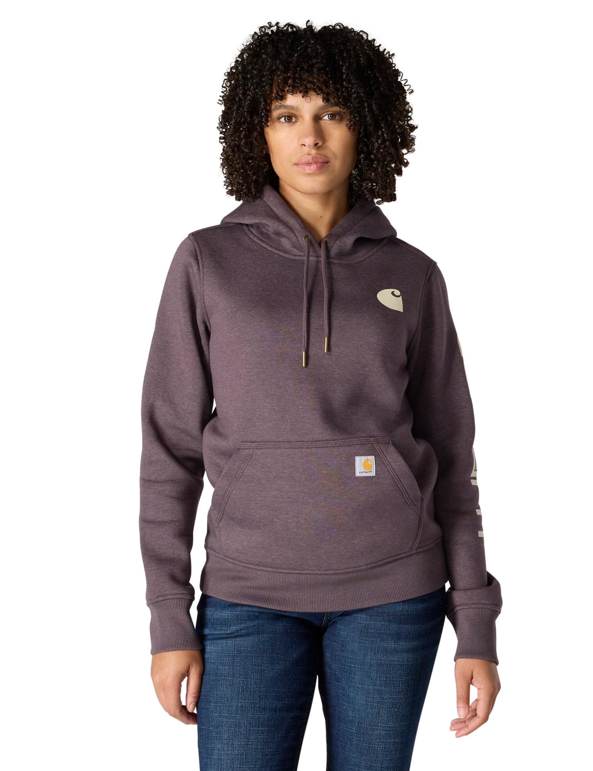 Carhartt Women's Relaxed Fit Midweight Logo Sleeve Graphic Sweatshirt, Blackberry Heather, X-Small Image