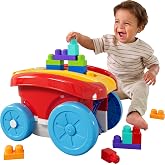 MEGA BLOKS First Builders Block Scooping Wagon Toddler Blocks Toy | 20 Pieces, Pull Wagon, Built-In Storage, Picks Up Blocks, Red, Preschool Kids Ages 1+ Years, Easy to Build