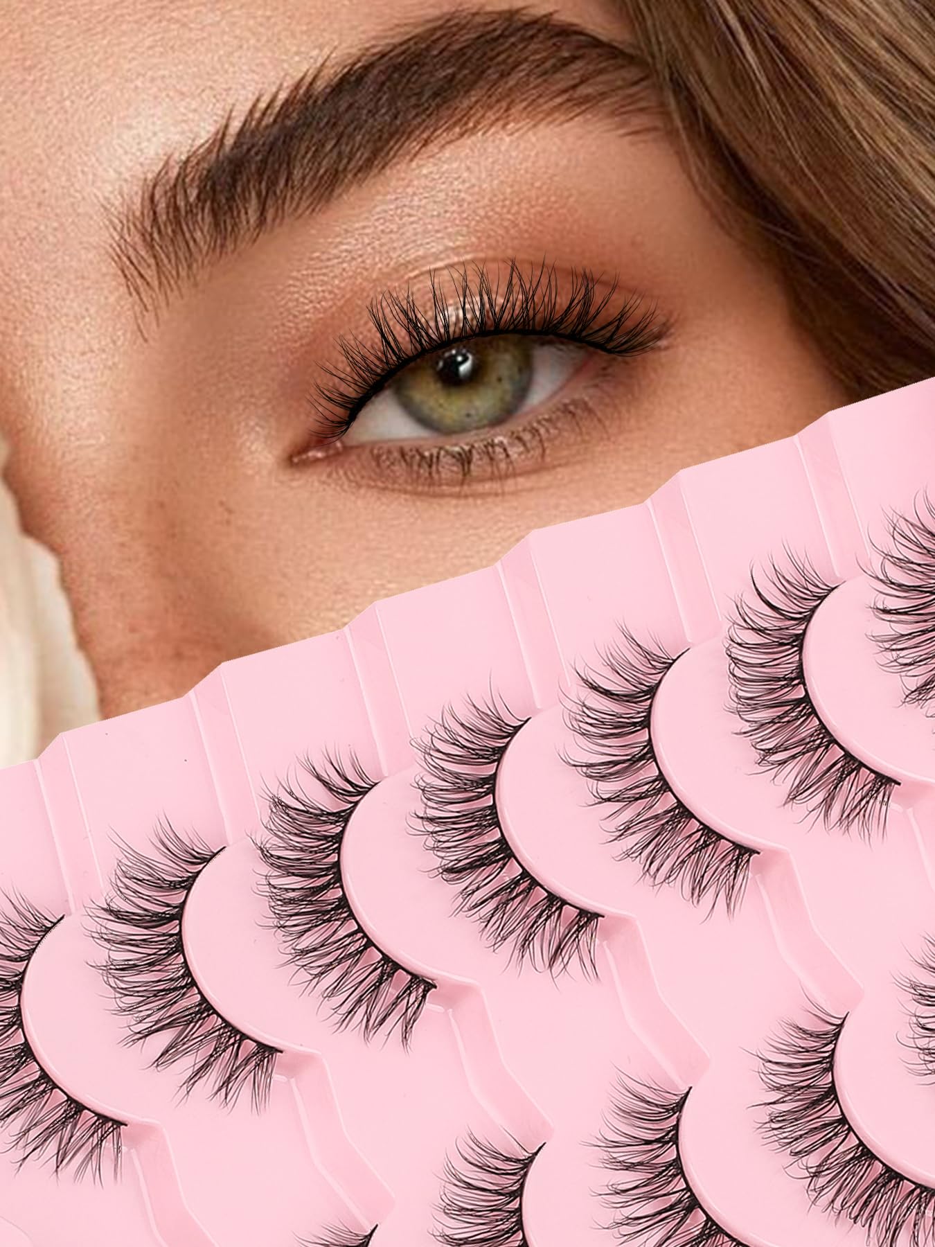 Lashes Natural False Eyelashes 15mm Strip Lashes Pack Wispy Eyelashes 0.1MM Thin Band C Curl Eye Lashes 3D Volume False Eyelashes Siligli Lashes 7 Pair — image 1