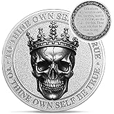 Reign Addiction Skull Sobriety Coin - to Thing Own Self be True AA Coins - Silver Recovery NA AA Chips and Medallions - Celebrate Living Clean Narcotics Alcoholics Anonymous Gifts for Men Women