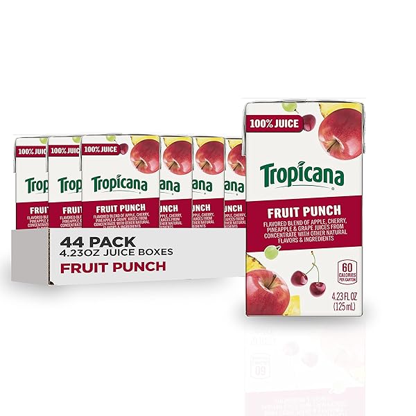 TROPICANA 100% JUICE BOX, FRUIT PUNCH, 4.23OZ (PACK OF 44) – REAL FRUIT JUICES, VITAMIN C RICH, NO ADDED SUGARS, NO ARTIFICIAL FLAVORS