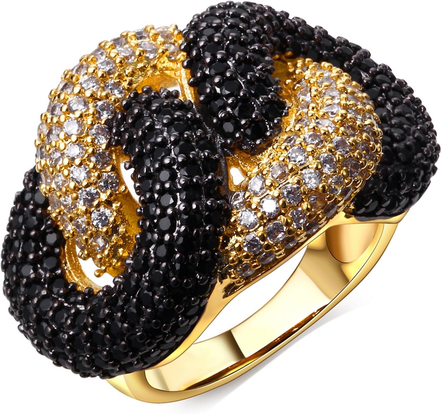 AThings Black and white Ring gold plated Cubic zirconia CZ