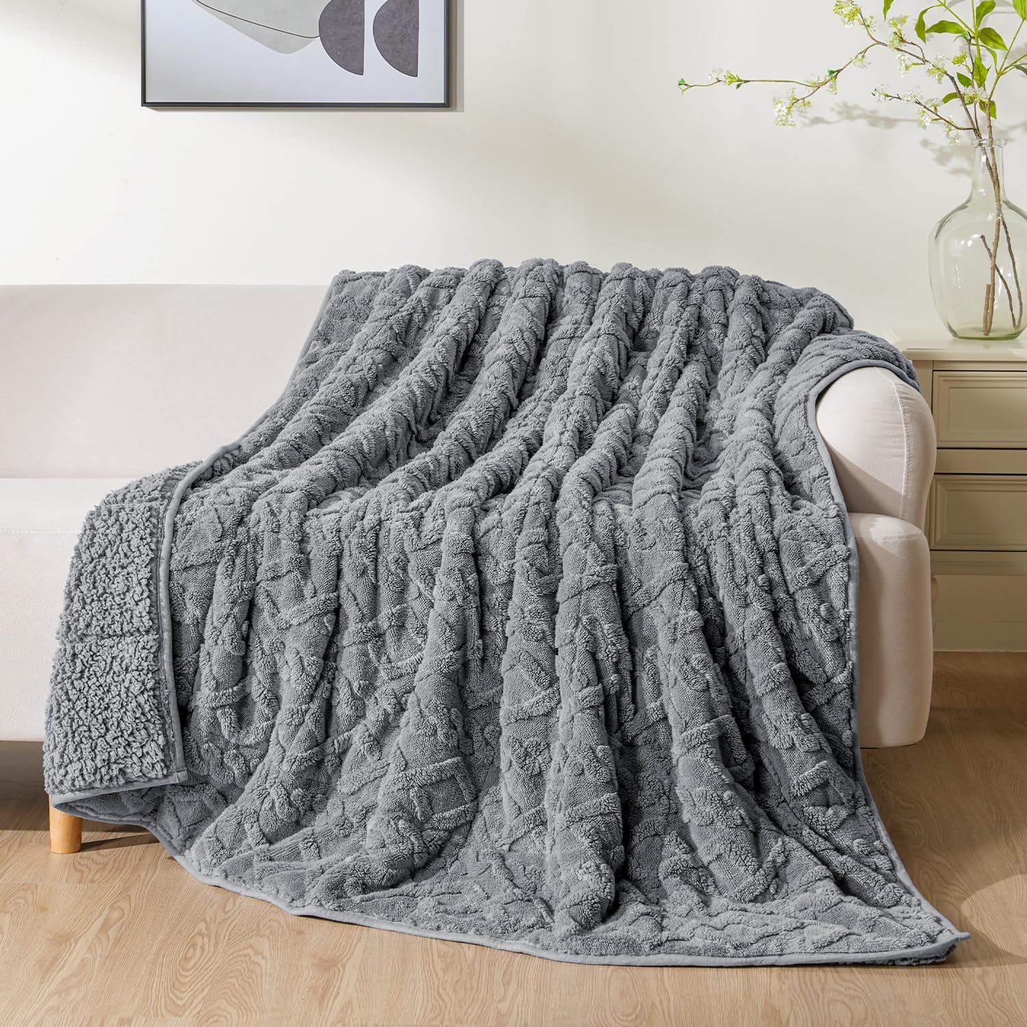 Uttermara Jacquard Weighted Blankets for Adults Full Size 15lbs, Dual-Sided Soft Sherpa Heavy Blanket, Thick Blanket Throw for Sleeping, 48 x 72 Inches, Light Grey Image