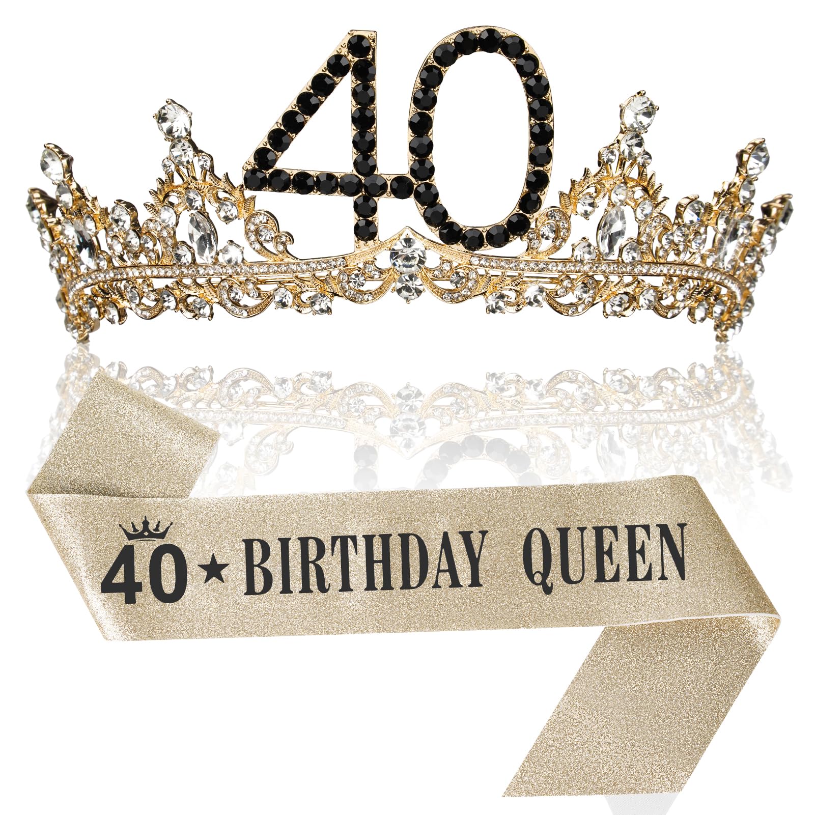 Photo 1 of 40th Birthday Crown and Sash for Women, 40 Tiara Headband, Black Gold 40th Birthday Decorations Gifts Favors for Female Friends Sister Daughter Wife Mom