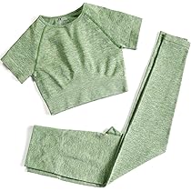 Buttergene Ensemble D'entraînement 2 Pièces Pour Femme - Tenue De Yoga à Manches Longues - Vêtements De Gym - Haut Court Côtelé Sans Couture - Legging Taille Haute, 1 Haut Short - Gris Bleu