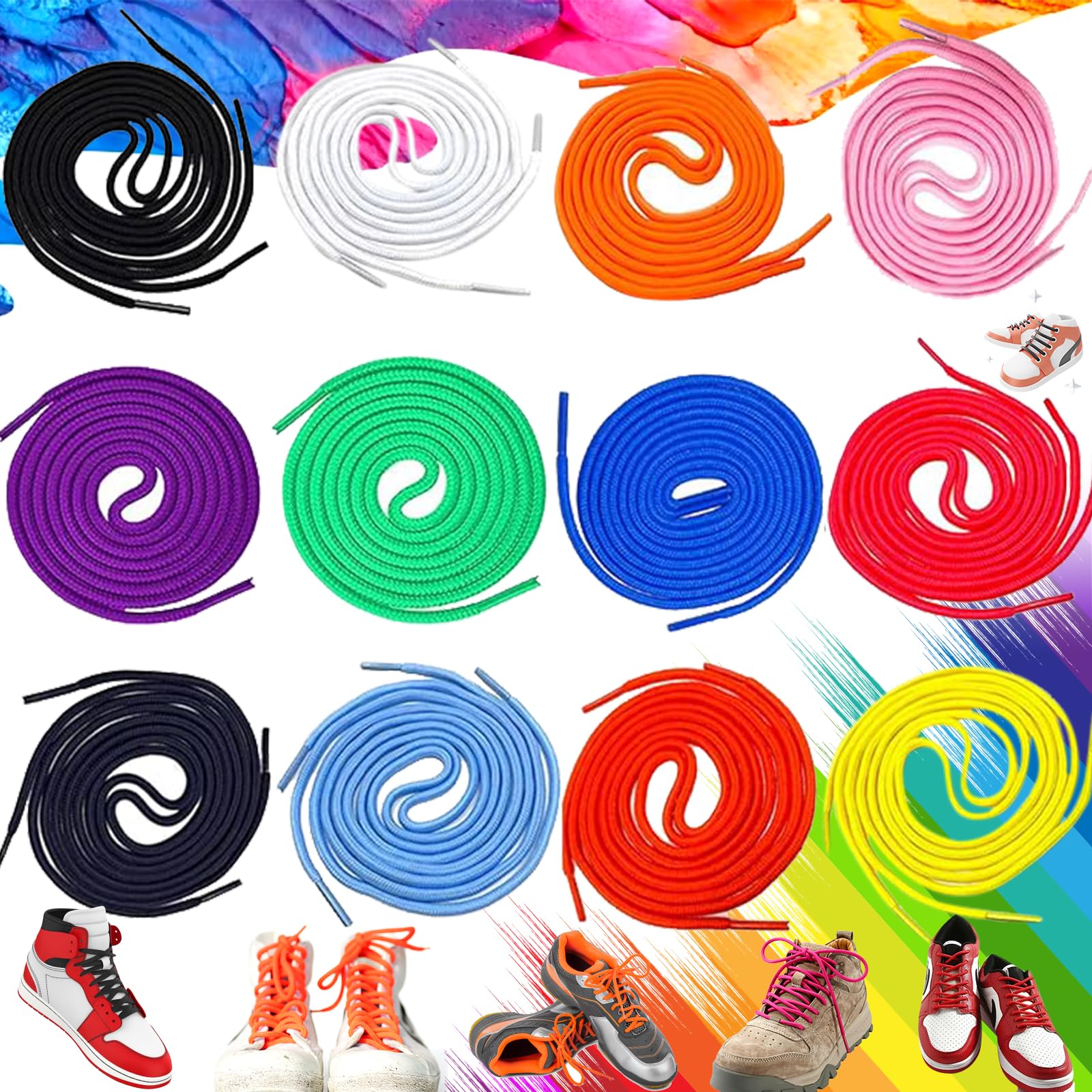 Bless 24 Pieces Coloured Laces, Colored Round Shoelace, Coloured Round Laces, for Sneakers, Skate Shoes, Boots, Running Training Shoes, Sport Shoelaces(12 Colors)