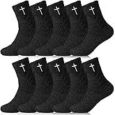 Cutecrop 5 Pairs Christian Gifts Socks Cross Print Fuzzy Socks Gifts Winter Religious Fluffy Cozy Slipper Sock for Women Men