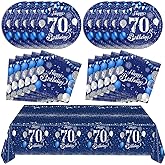 Blue 70th Birthday Decorations for Men Navy Blue Silver Happy 70th Birthday Tableware Set Include Happy 70th Birthday Plates Napkins Tablecloth for 70 Year Old Anniversary 1955 Party Decor Supplies