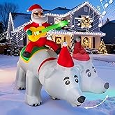 7 X 7.6 FT Christmas Inflatables Santa Clause Riding Bear with Shaking Head and Music, Outdoor Decorations Blow Up Yard Decor with LED Lights for Xmas Holiday Party Indoor Garden Lawn Décor