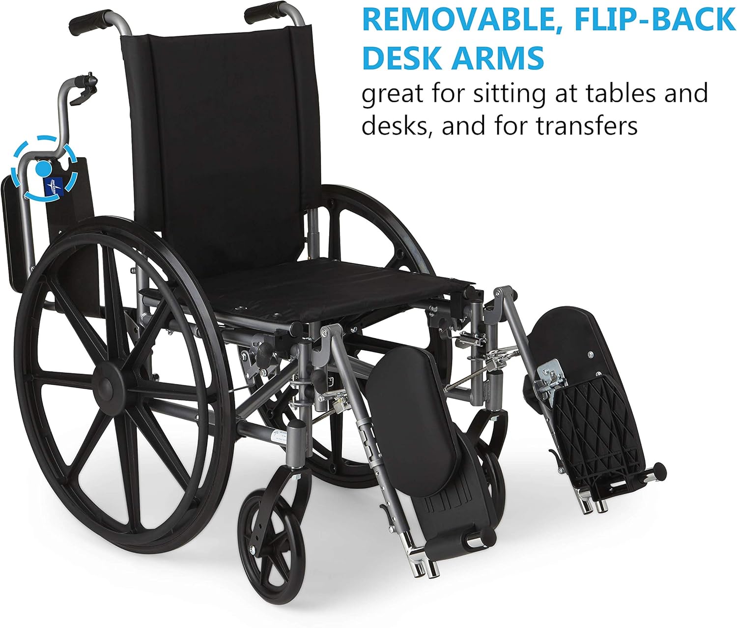 Medline Lightweight & User-Friendly Wheelchair With Flip-Back, Desk-Length Arms & Elevating Leg Rests for Extra Comfort, Gray, 18" Seat: Health & Personal Care