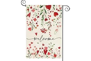 Baccessor Valentine's Day Welcome Garden Flag 12.5 x 18 Inch Vertical Double Sided Red Love Heart Floral Yard Spring Farmhouse Holiday Outdoor Outside Welcome Lawn Decoration